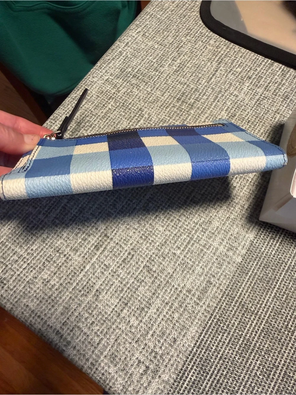 kate spade Blue Multi Gingham Zip Card Holder